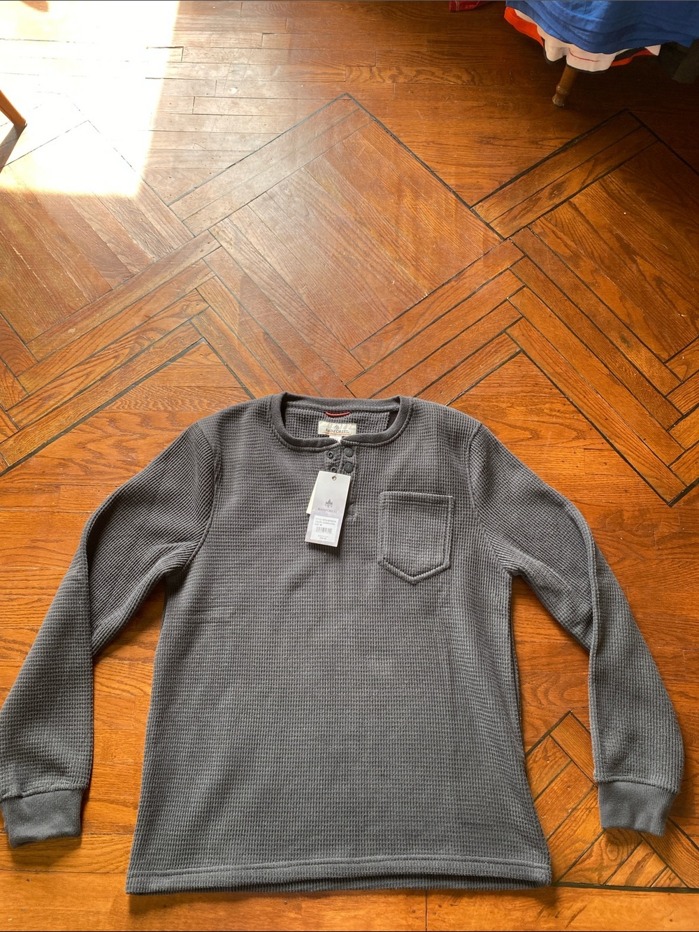 Rainforest Grey Waffle Knit Henley Pullover